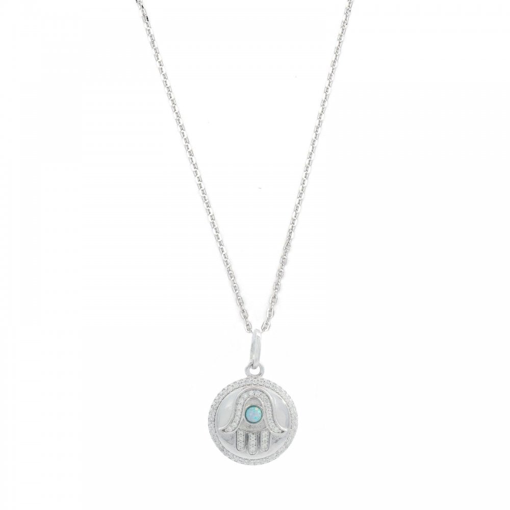 Georgini Created Opal Glow Hamsa Hand Silver Pendant