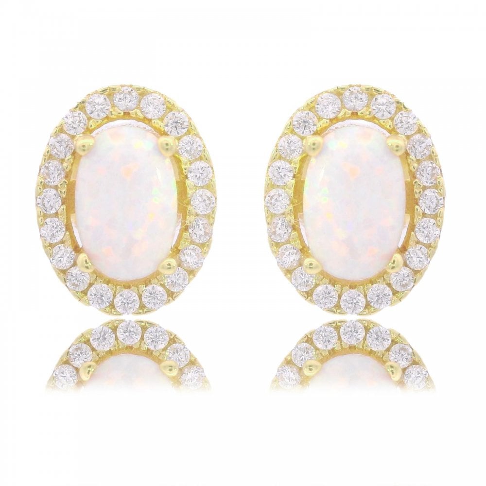 Georgini Created Opal Glow Silver Gold Plated Earrings