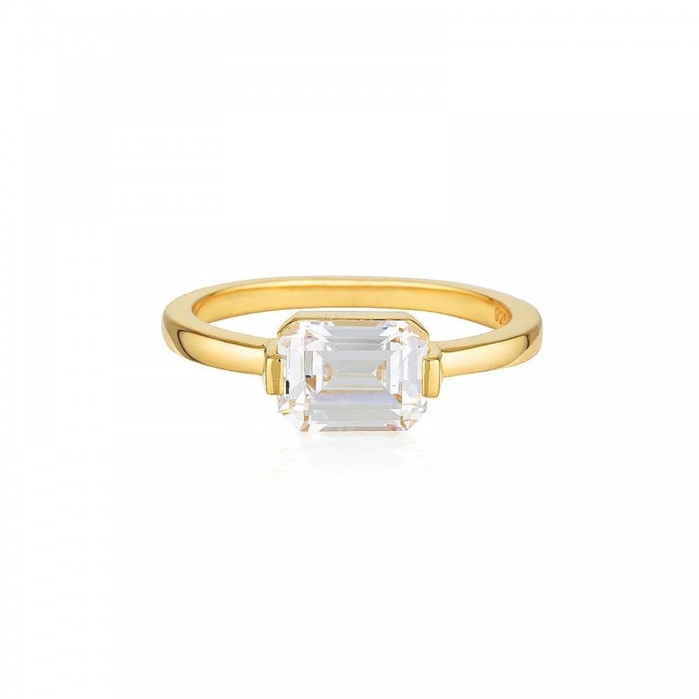 Georgini Emilio Emerald Cut CZ Gold Ring Size 54