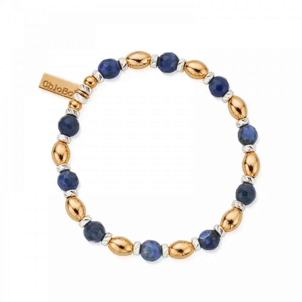 Gold and Silver Shiny Oval Sodalite Bracelet