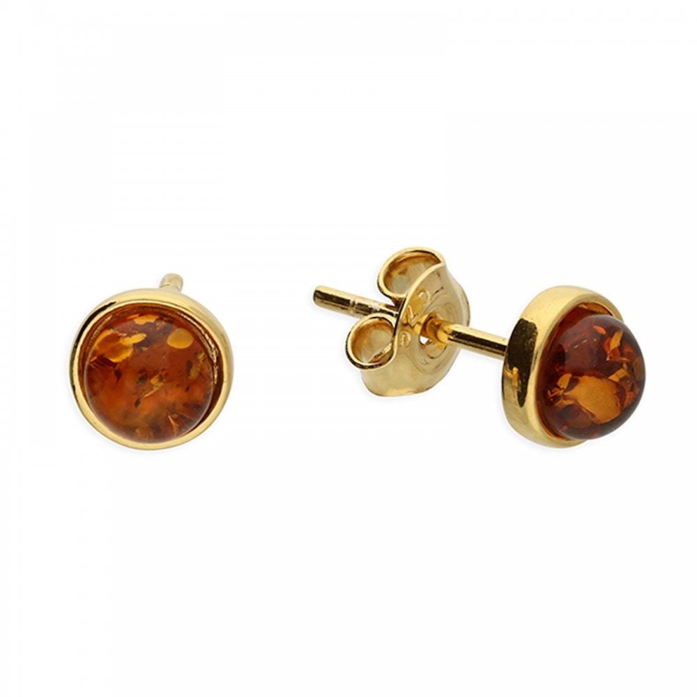 Gold Plated Round Amber Stud Earrings