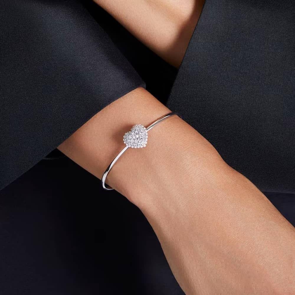 Hyperbola Rhodium Plated White Heart Bangle