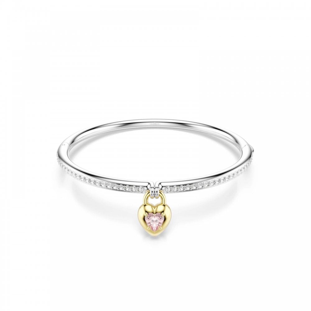 Idyllia bangle, Mixed cuts, Heart, Pink, Mixed metal finish