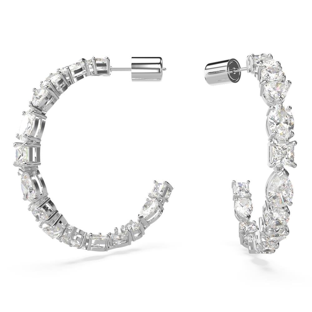 Mesmara Mixed Cuts Rhodium Hoop Earrings