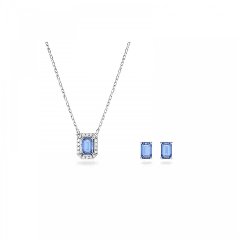 Millenia Octagon Cut Blue Rhodium Plated Set