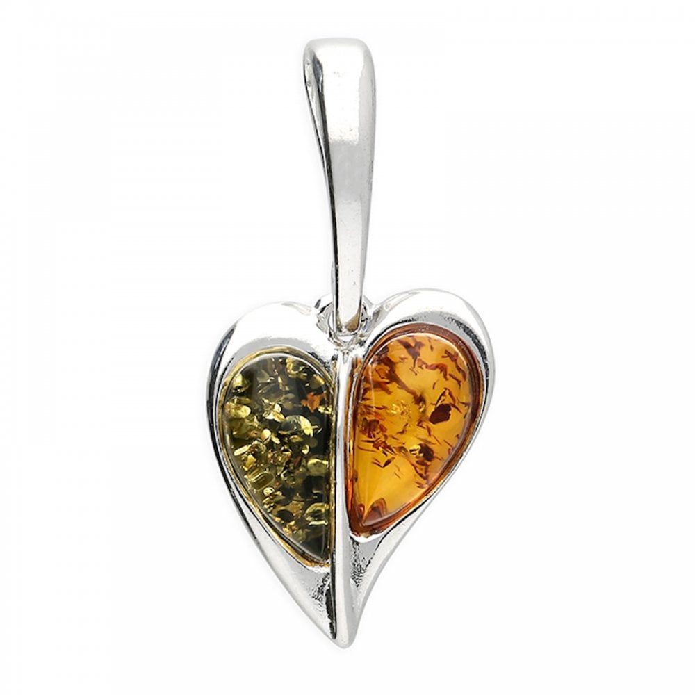 Nixed Amber Split Heart Pendant