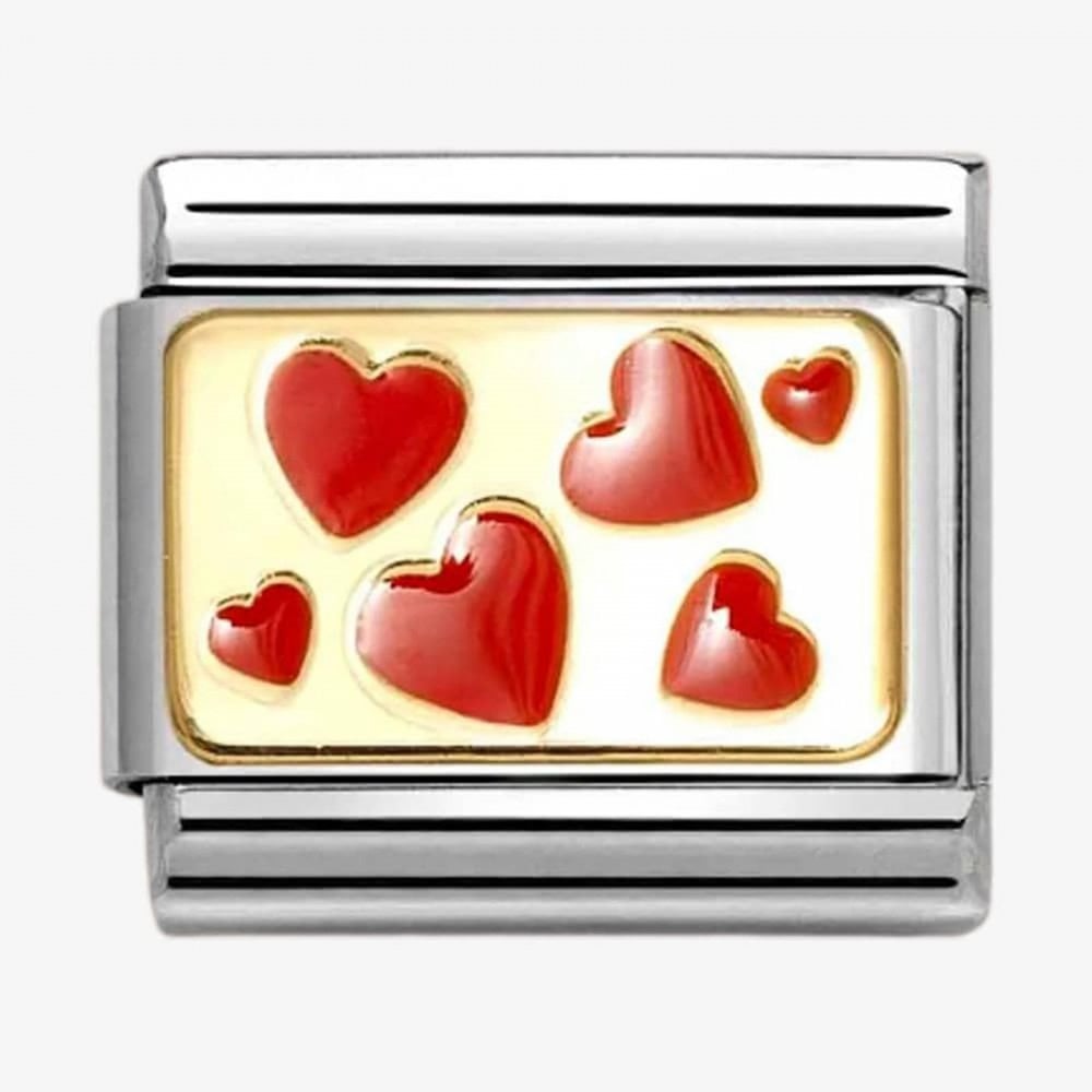 Nomination Red Hearts Classic Gold Plated Link