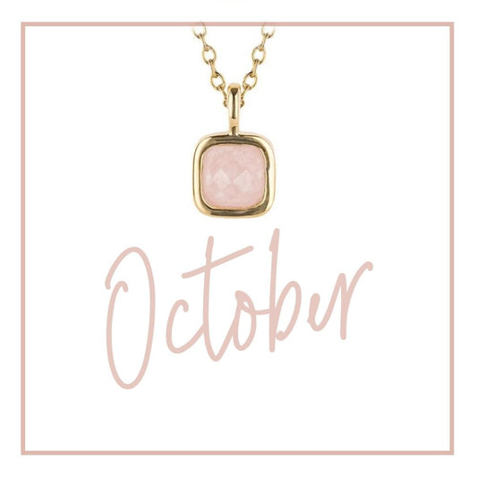 October Semi-Precious Birthstone Necklace With Diamond Tag In Yellow Gold Plated Recycled Silver