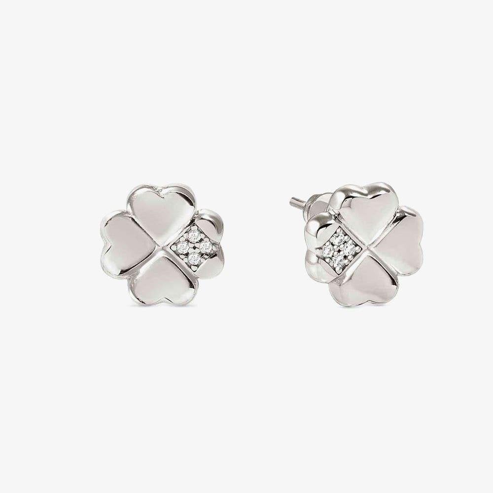 Petit Sparkle Silver Clover Stud Earrings