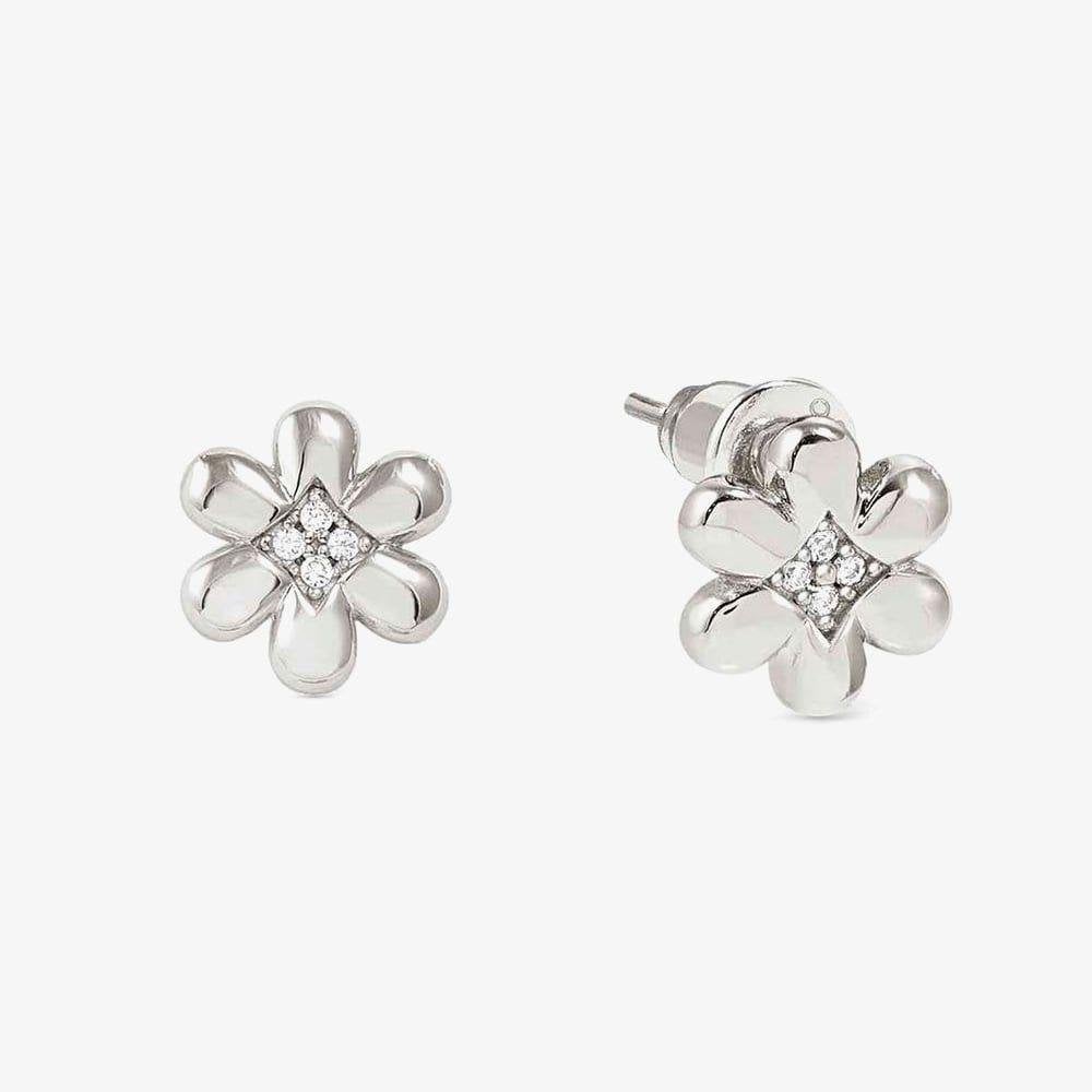Petit Sparkle Silver Flower Stud Earrings