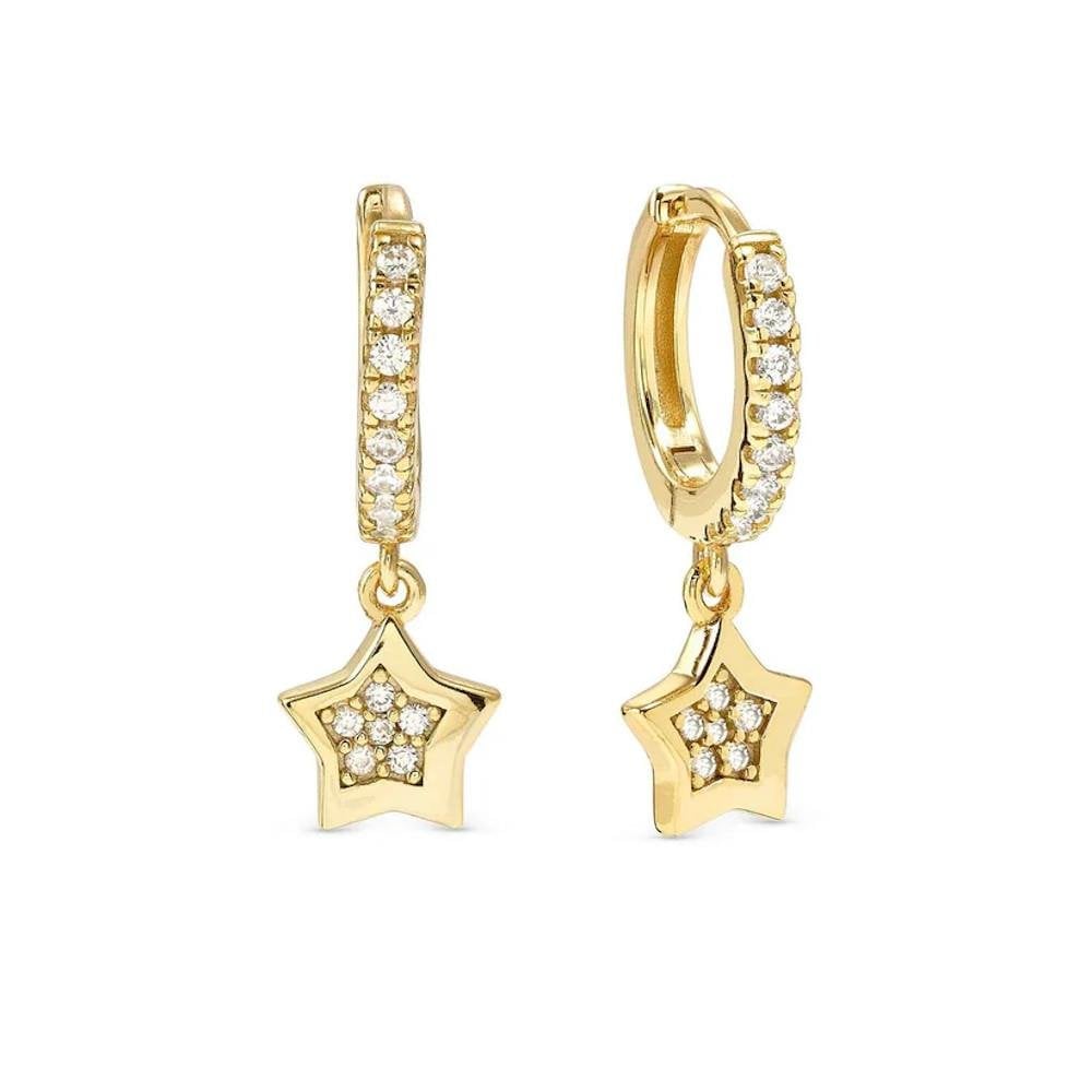 Petit Sparkle Yellow Gold Plated Star Cubic Zirconia Drop Earrings