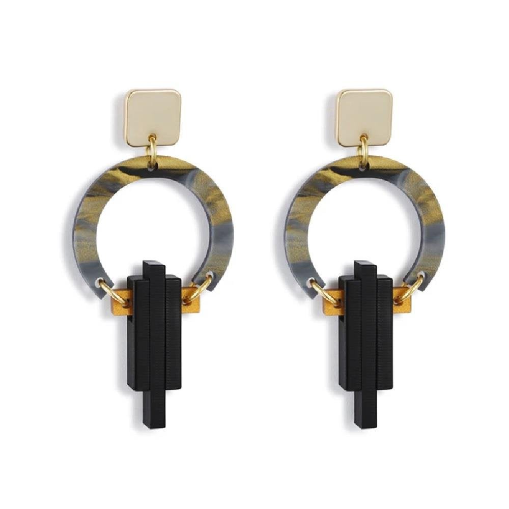 Petite Art Deco Chandelier Earrings - Black Swirl