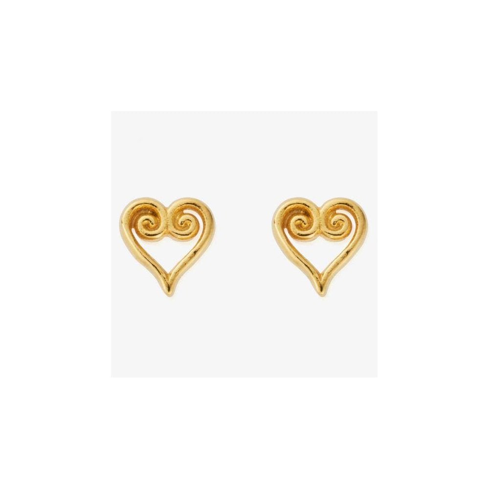 Scroll Gold Plated Heart Stud Earrings