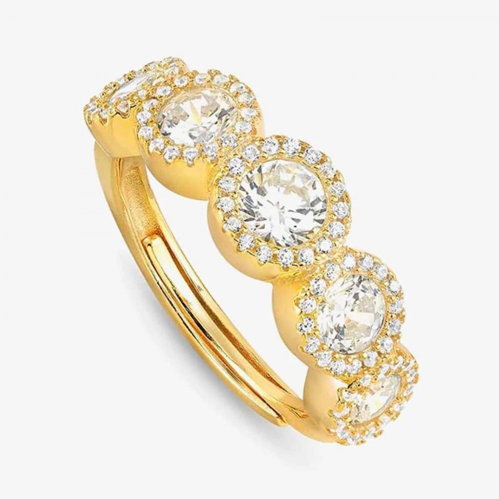 Seidivina Gold Plated Cubic Zirconia Five Cluster Adjustable Ring
