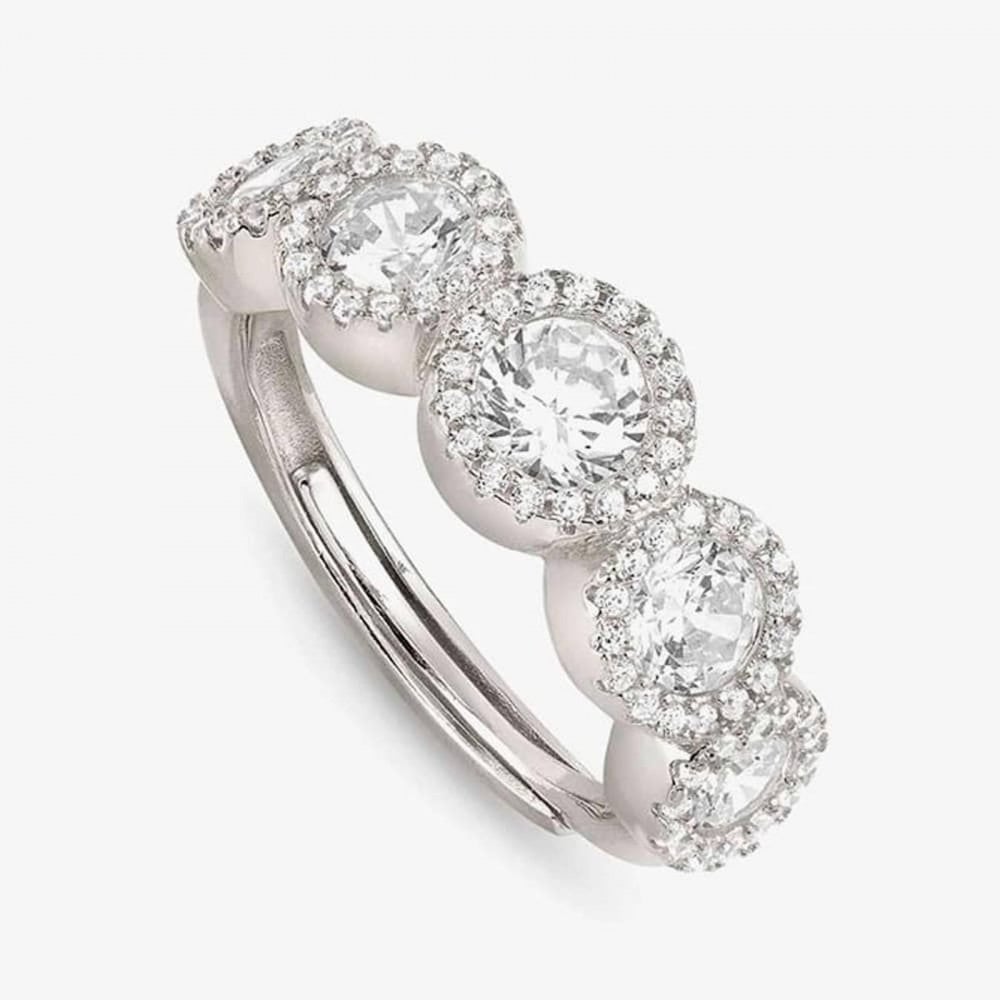 Seidivina Silver Cubic Zirconia Five Cluster Adjustable Ring