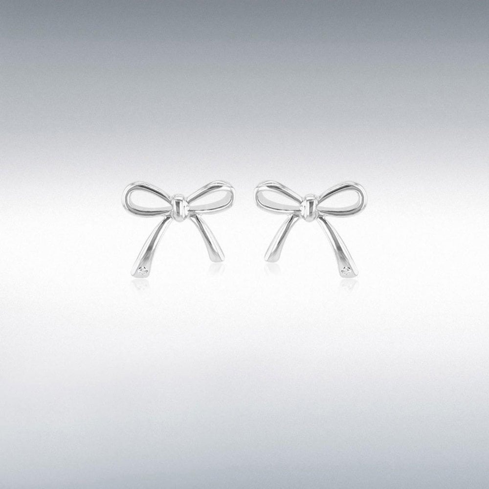 Silver 0.003ct Diamond Bow Stud Earrings