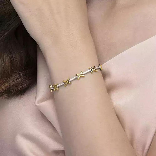 Silver 2 Tone CZ Love Bracelet 20cm
