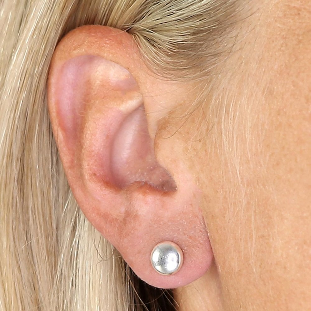 Silver 8mm Medium Button Stud Earrings