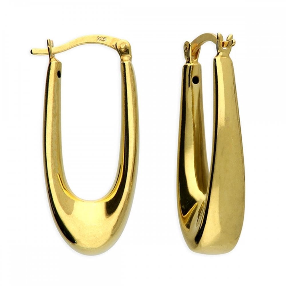 Silver 925 Yellow Gold Plate Curved Creole Hoops