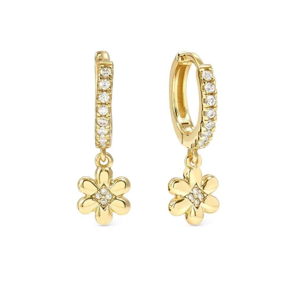 Silver and Gold Petit Sparkle Cubic Zirconia Flower Hoop Earrings
