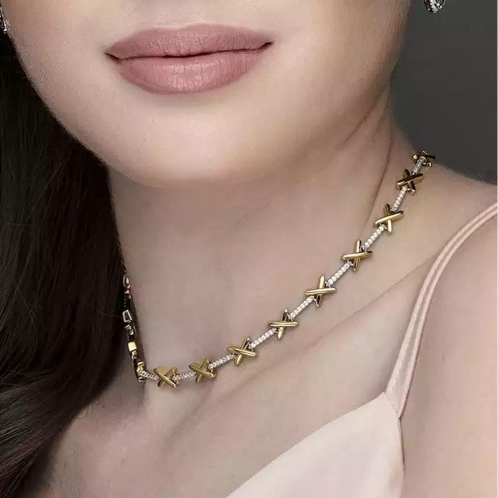 Silver CZ 2-Tone Love Necklace 41cm