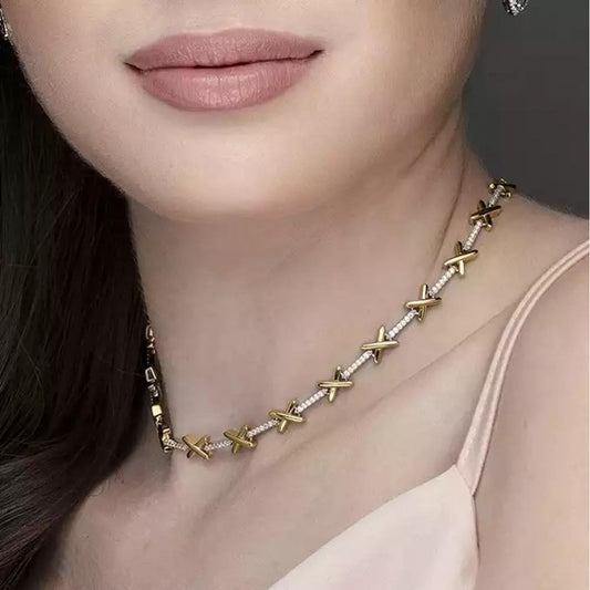 Silver CZ 2-Tone Love Necklace 41cm