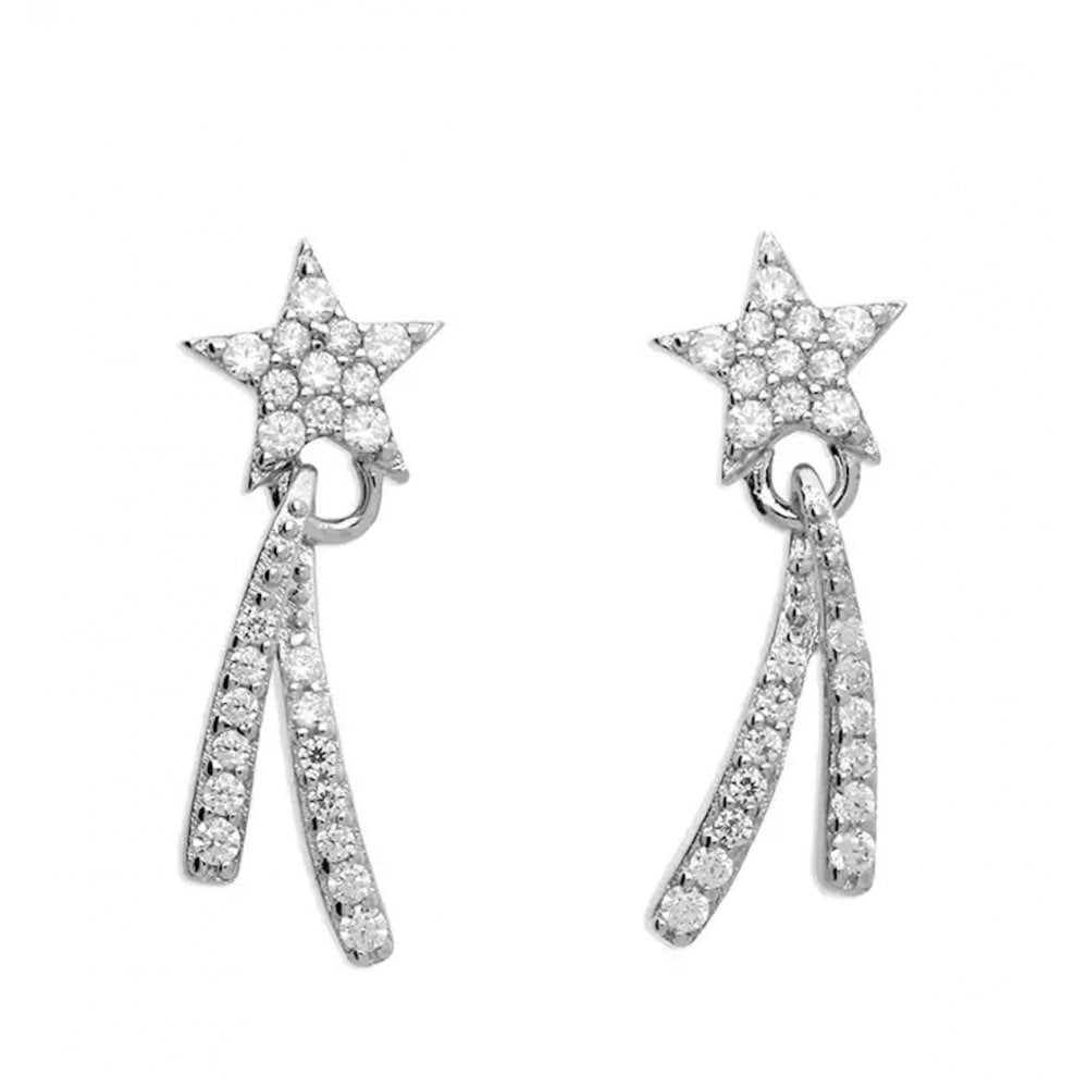 Silver CZ Shooting Star Stud Earrings