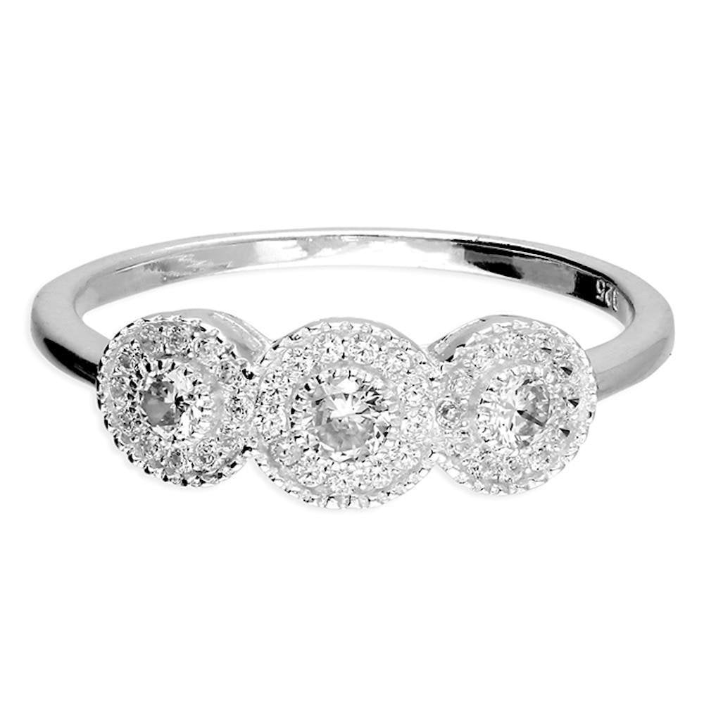 Silver CZ Triple Halo Ring Size N