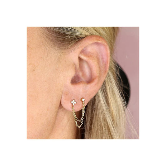 Silver Gold Plated Double Chain Link Stud Earrings