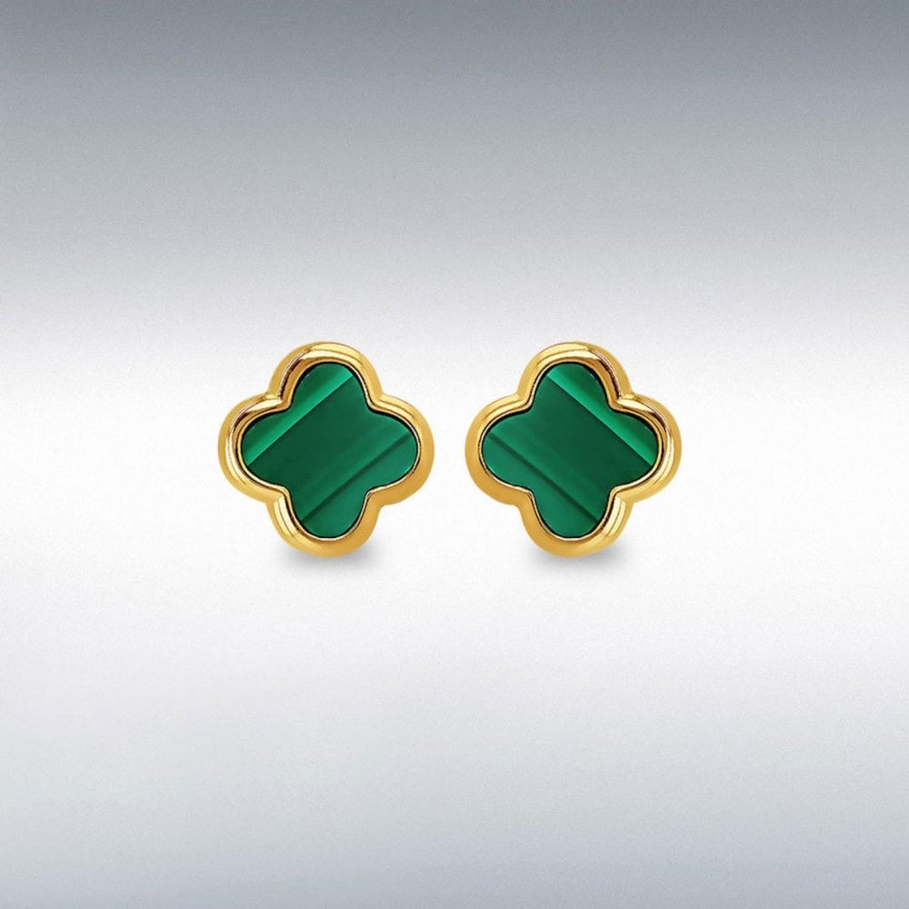 Silver Gold Plated Malachite Petal Stud Earrings
