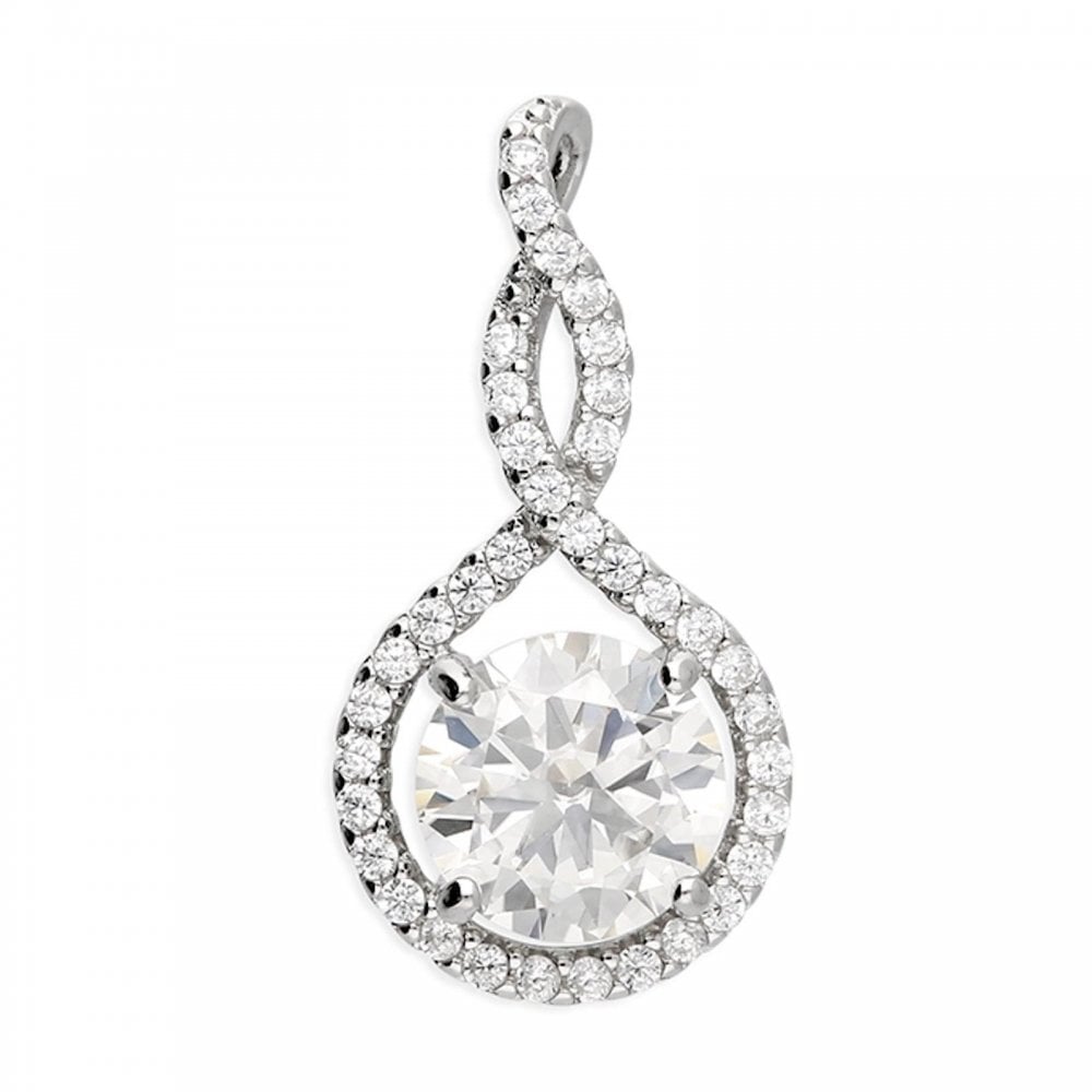 Silver Moissanite CZ Twist Halo Pendant
