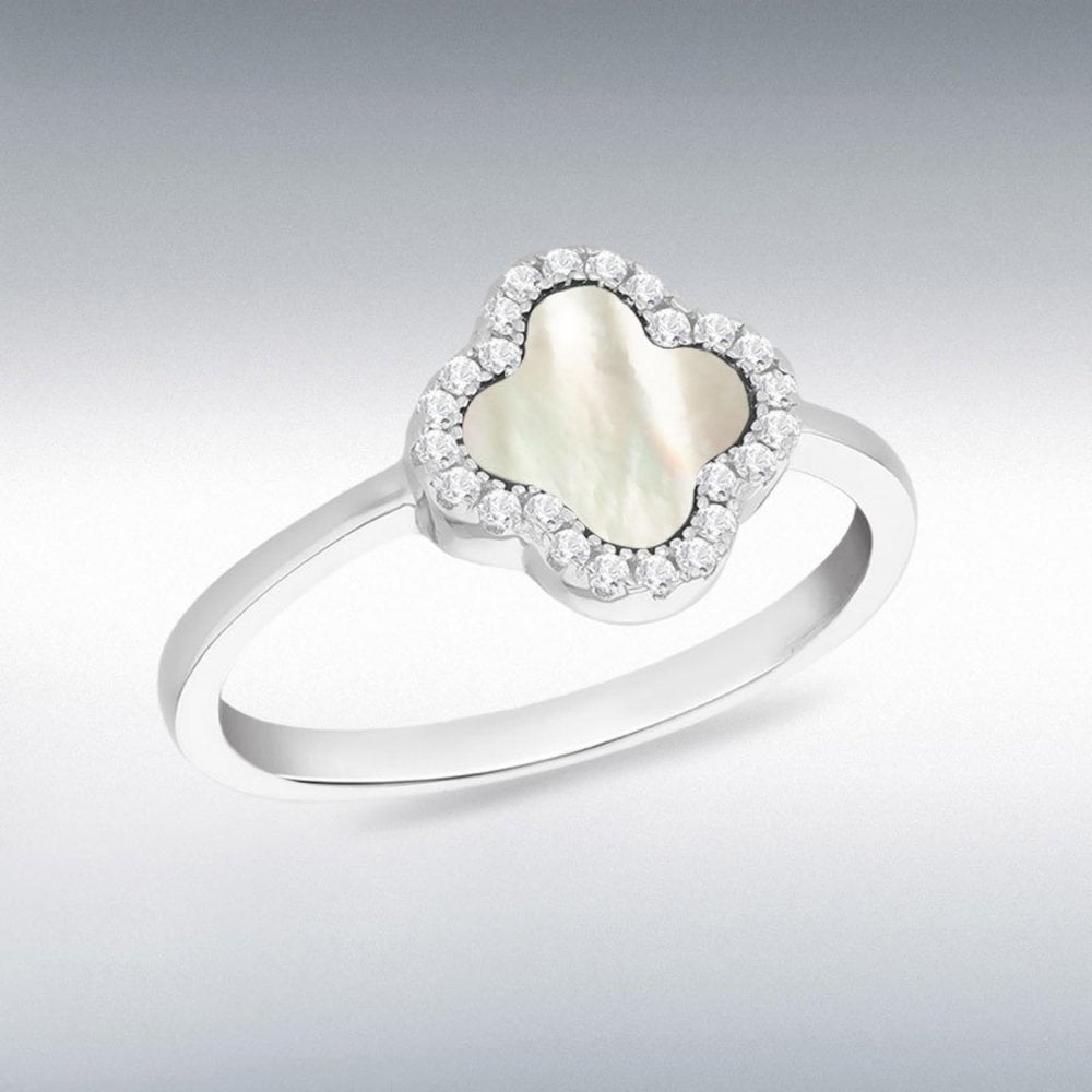 Silver MOP CZ Petal Ring Size N