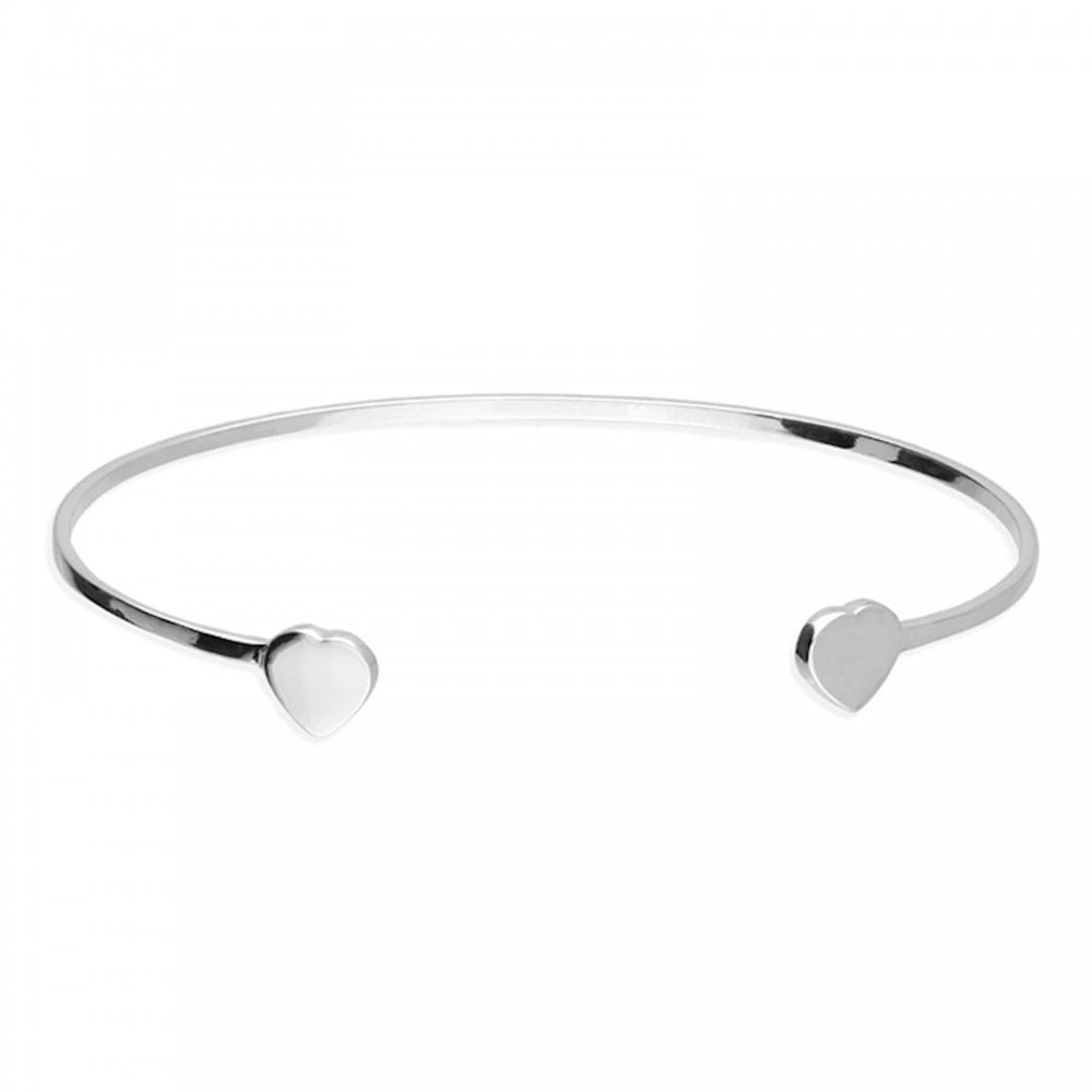 Silver Thin Torc Hearts Open Bangle