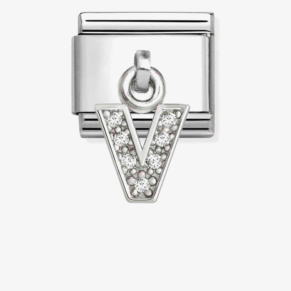 Silvershine Sparkling Letter V Charm