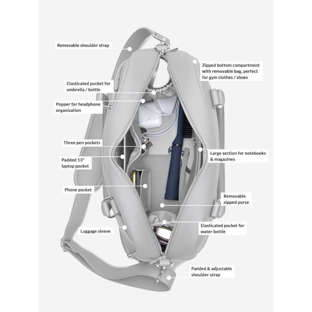 Stackers Pebble Grey Handbag Chrome Fittings