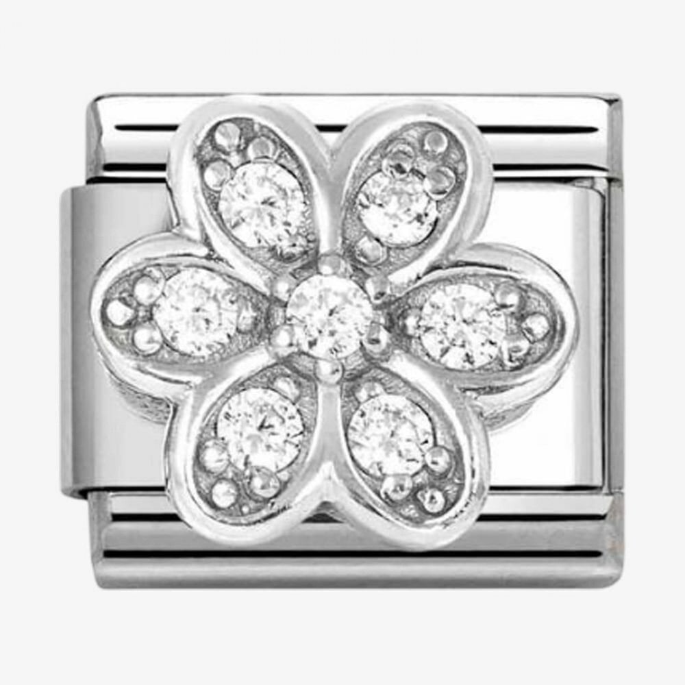 Stainless Steel Cubic Zirconia Daisy Flower Charm