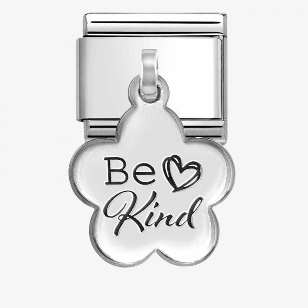 Stainless Steel Silver Be Kind Flower Drop Charm