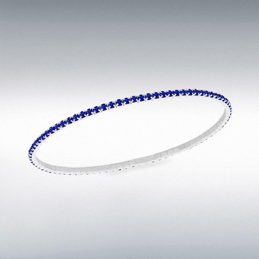 Sterling Silver Bluee 2mm CZ Stretch Bracelet 16.cm/6.5 "-19cm/7.5"