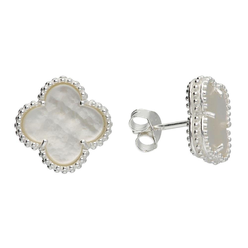 Sterling Silver Mother Of Pearl Quatrefoil Earrings