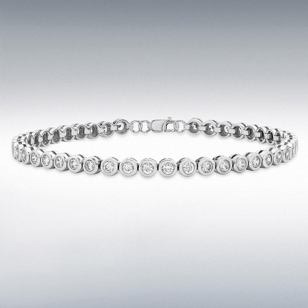 Sterling Silver Round CZ 4mm Tennis Bracelet 17.5c
