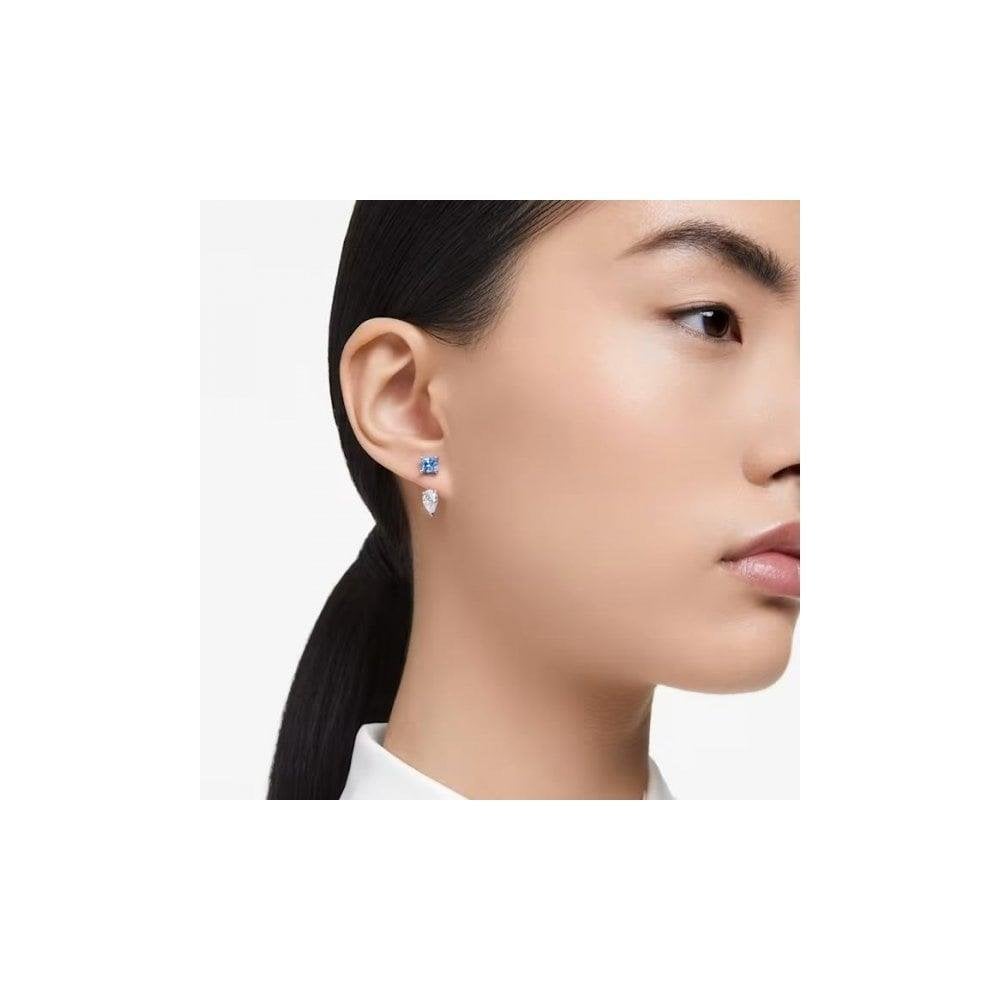 Swarovski Mesmera Mixed Cuts Blue Rhodium Detachable Jacket Drop Earrings