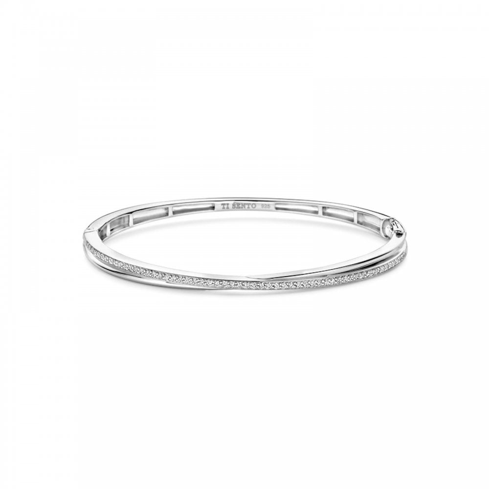TI SENTO Cross Over CZ Hinged Bangle