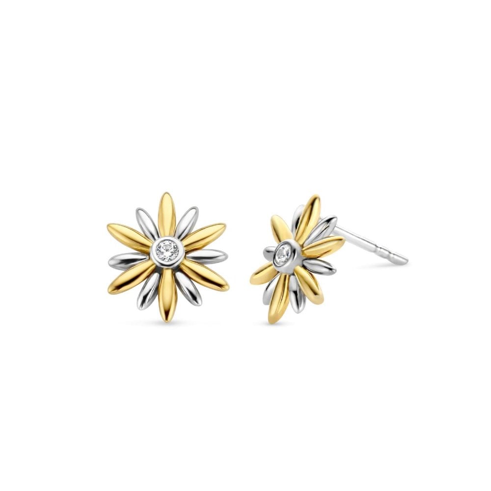 Ti Sento Gold Plated Zirconia Pearl Flower Studs