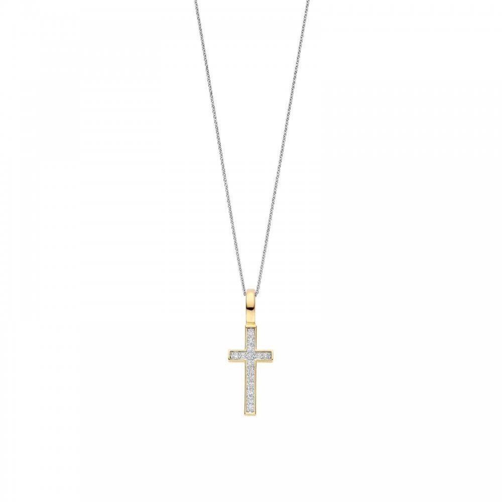 TI SENTO Silver Gold Plate CZ Cross Pendant