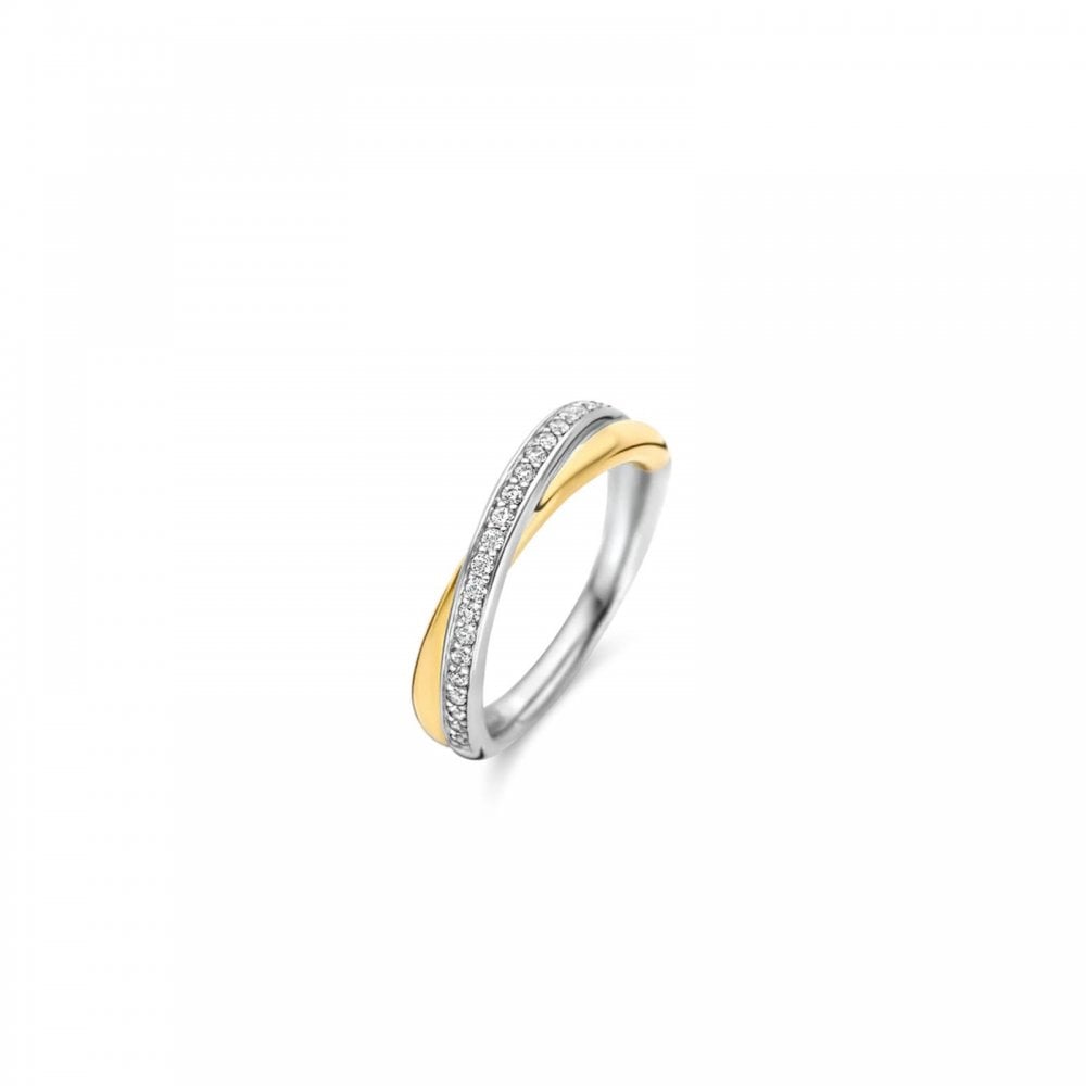 Ti Sento Silver & Gold Plate with CZ Cross Ring Size 56