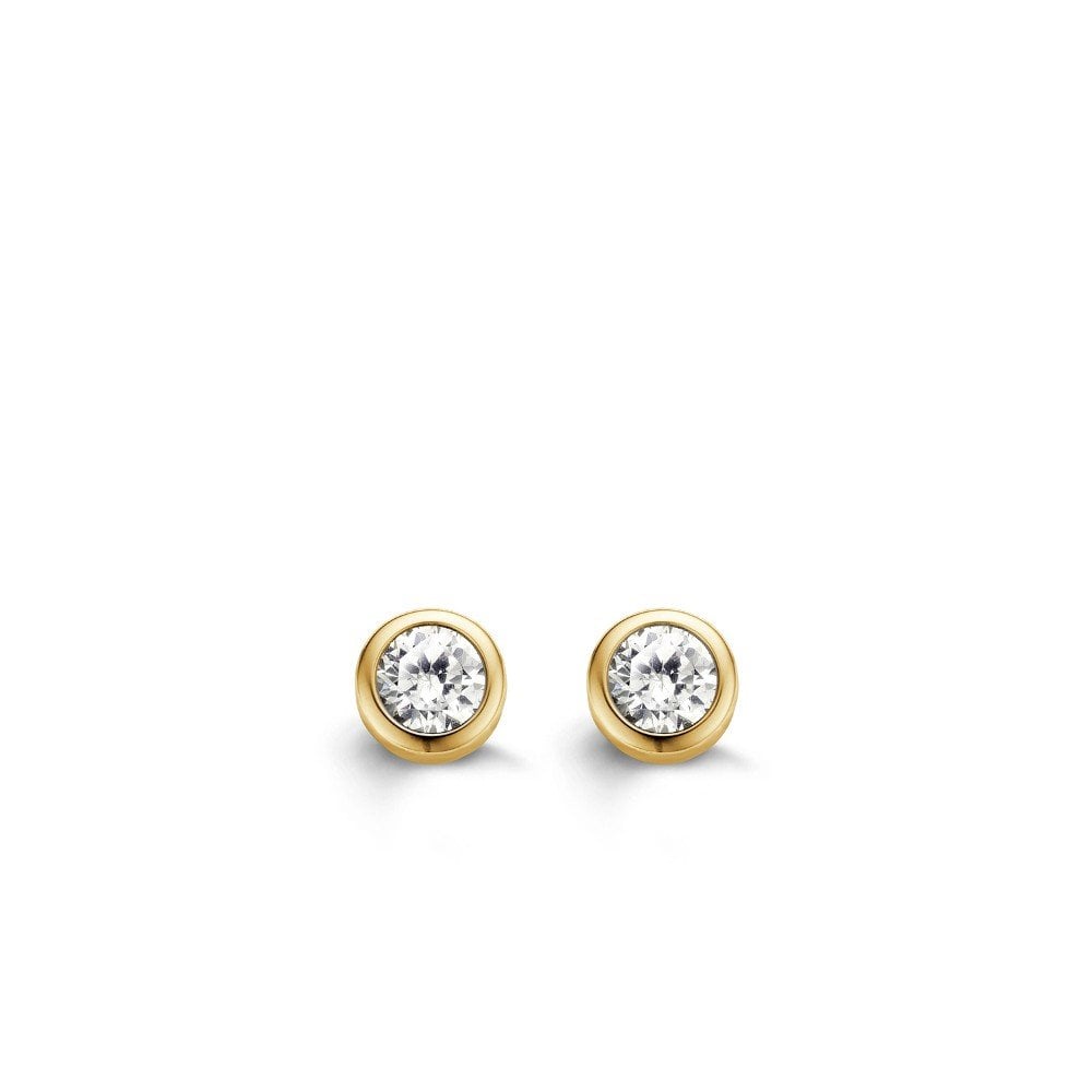 Ti Sento Silver Gold Plated CZ Stud Earrings