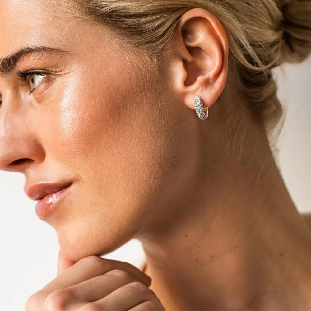 Ti Sento Silver Pave Set Hoop Earrings