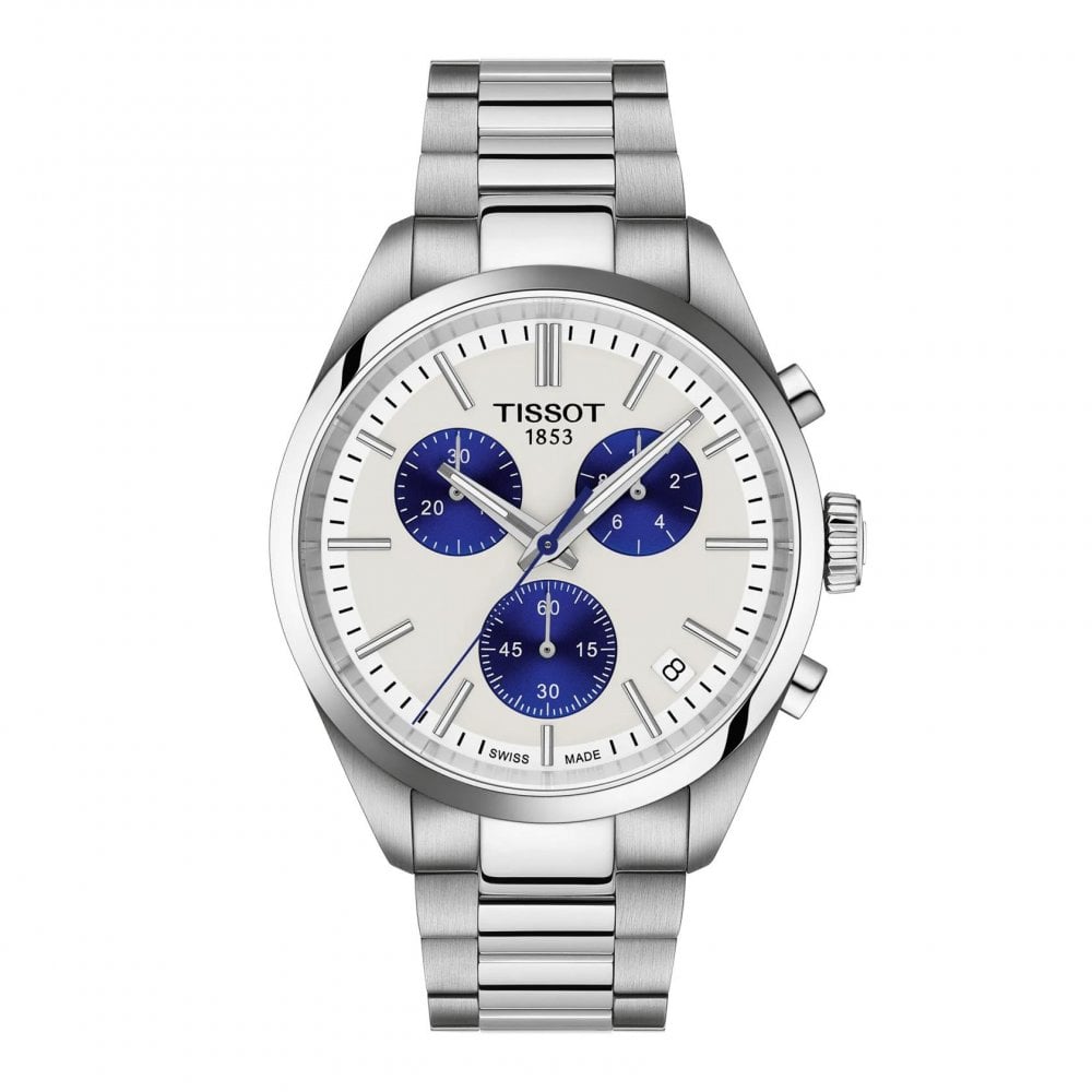 Tissot PR100 White Blue Dial Chronograph Watch