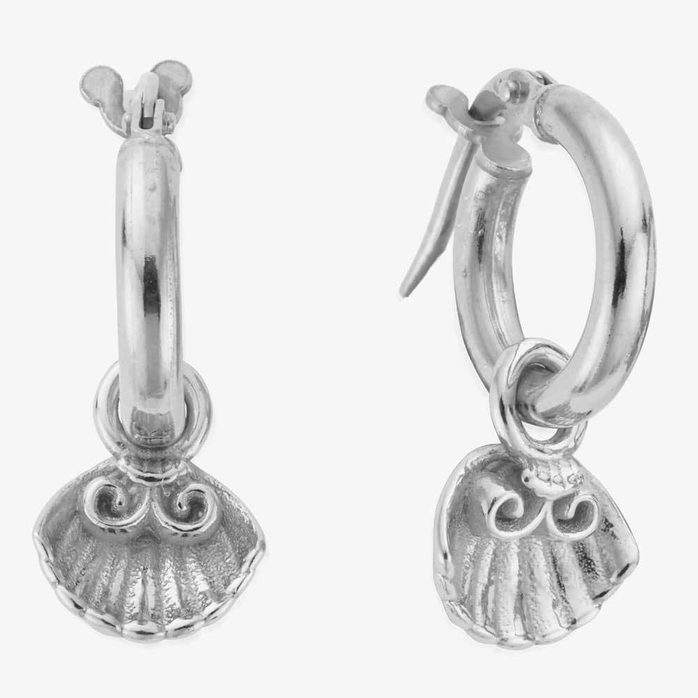 Travel Seeker Silver Clam Shell Small Hoop Earrings
