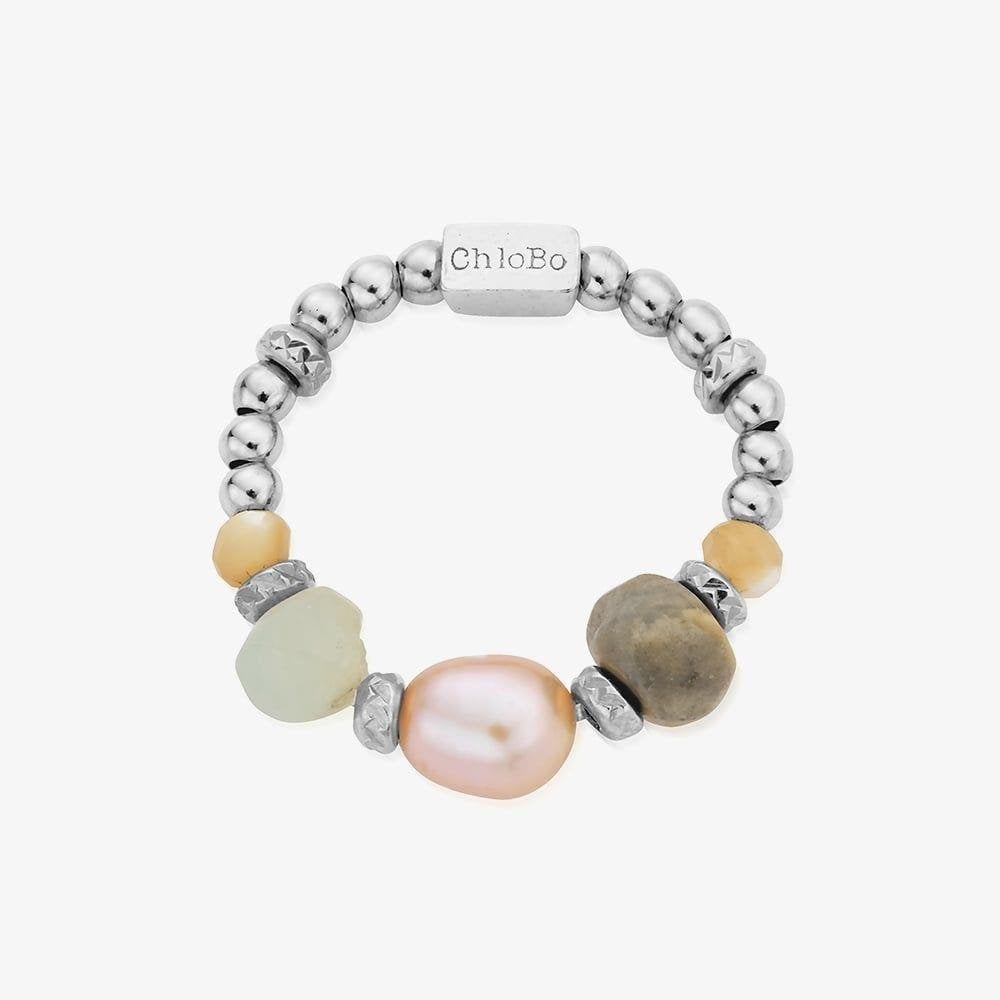 Treasures Of Bali Calming Waters Sterling Silver Multi Stone Beaded Ring